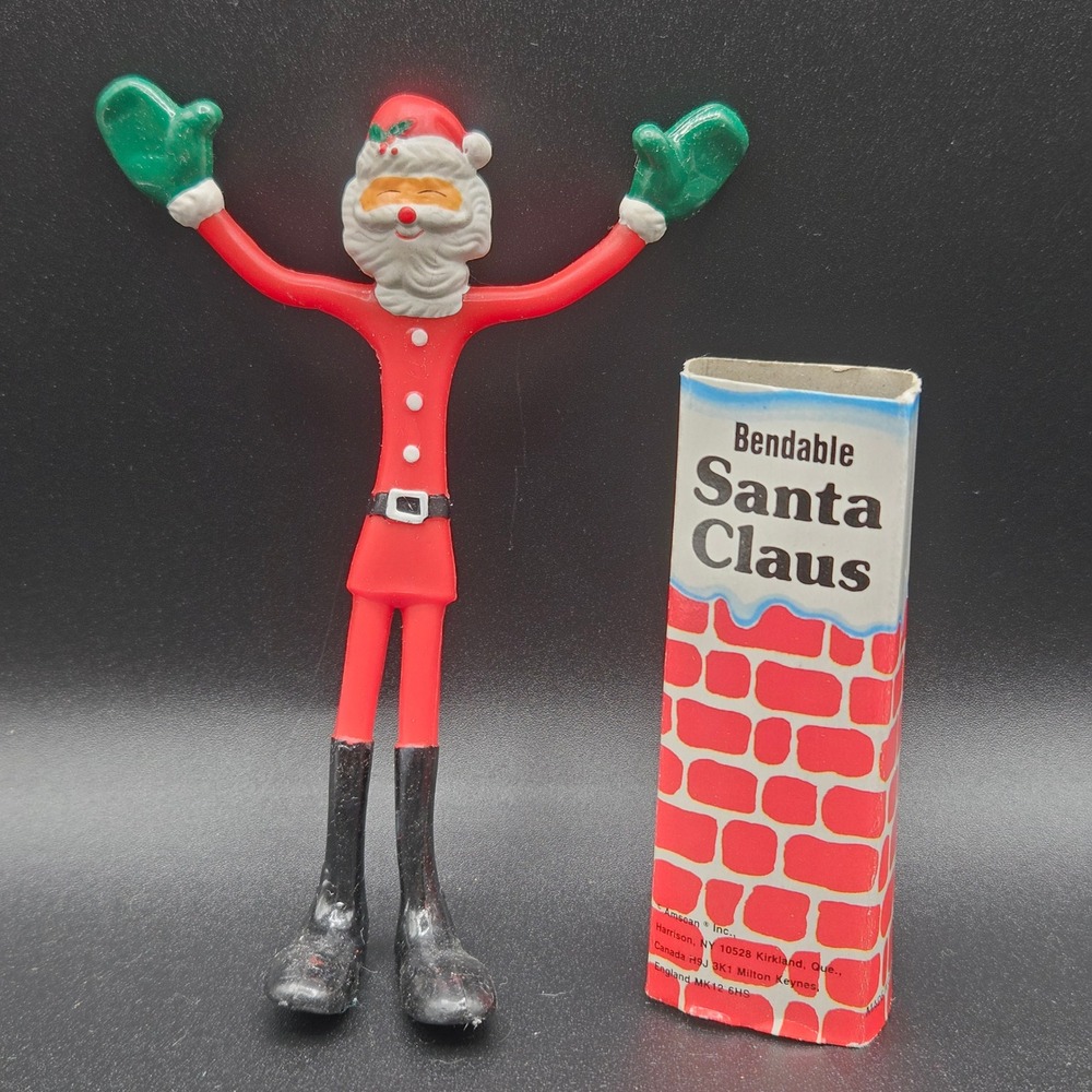 Vintage 1970s Amscan Bendable Santa Claus Figure with Original Chimney Box NEW
